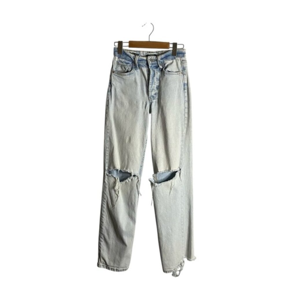 Wild Fable Women’s Light Blue Distressed Super High Rise Straight Leg Jeans